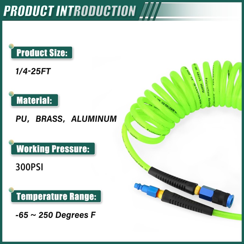 GORAGUCHI 1/4" x 10 ft Reinforced Polyurethane Air Hose with