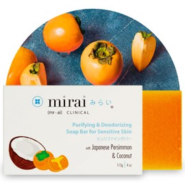 Mirai Clinical Persimmon Soap Bar for Body (100g) - Old People Smell and Nonenal® Odor Control with Japanese Persimmon and Green Tea Extract - Deodorant Soap Bar for Men & Women