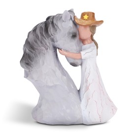 BEARAE Horse Gifts for Girls Women, Girl Embraces Horse Figurine, Gifts for Horse Lovers, Sculpted Hand-Painted Resin Horse Decor, Cowgirl Gifts, Horse Ornament, Equestrian Gifts, Horse Memorial Gift