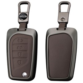 TECART flip Key Fob Cover Metal Key Case Key Shell Fit For Toyota Fortuner Tundra Camry RAV4 Highlander Key Shell Brown