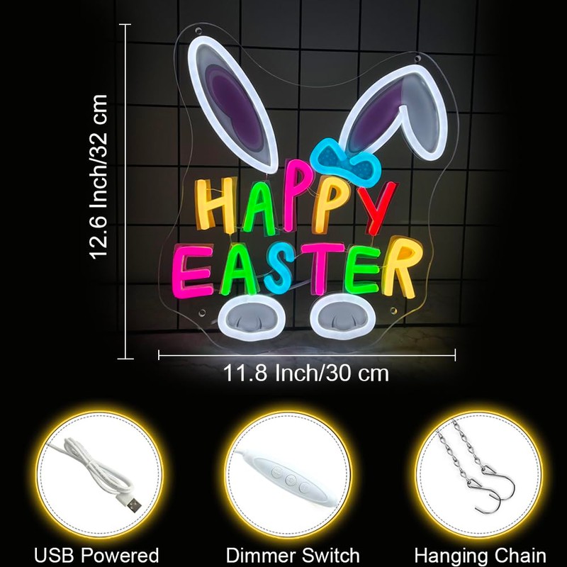 Happy Easter Neon Sign LED Easter Bunny Neon Lights USB