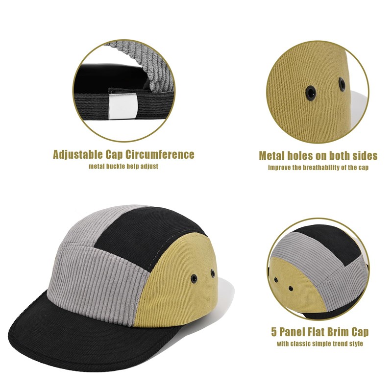 CLAPE Unisex 5 Panel Cap Corduroy Baseball Cap Flat Brim