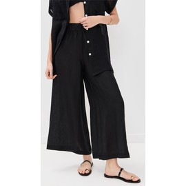 Vitamin A Women's Tallows Linen Wide Leg Pant Swimsuit Cover Up, Black EcoLinen, Small