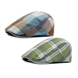 ZLSLZ 2 Pack Men's Plaid Flat Newsboy Ivy Cabbie Golf Gatsby Cap Hat 770GK