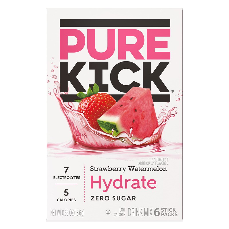 PURE KICK Hydration Singles To Go Drink Mix, Strawberry Watermelon,