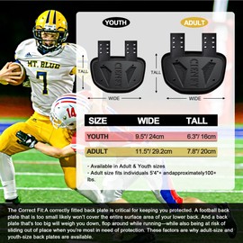 Football Back Plate for Shoulder Pads, Backplate Youth and Adult Football Players, Hard Shell Lower Back Protector with Contoured Foam, High-Impact Protection