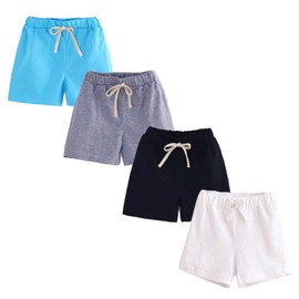 FedMois Boys' Summer Shorts Cotton, Pack of 4, Blue, Grey, Black and White, 7-8 Years