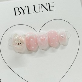 Crooked Rabbit Handmade Nail Tips Pink Nail Tips - Short Oval / 갸웃토끼 수제네일팁 핑크 네일팁 - 숏오발