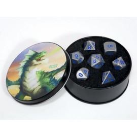 Metal Dice Polyhedral Set of 7 Cursed Silver Blue Druid Forge D&D RPG Brushed Silver with Royal Blue Numbers