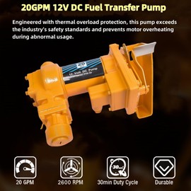 20GPM 12V DC Fuel Transfer Pump Gasoline Pump with Discharge Hose & Manual Nozzle for Transfer of Gasoline, Diesel, Kerosene, Ethanol & Methanol Blends & Biodiesel, Yellow