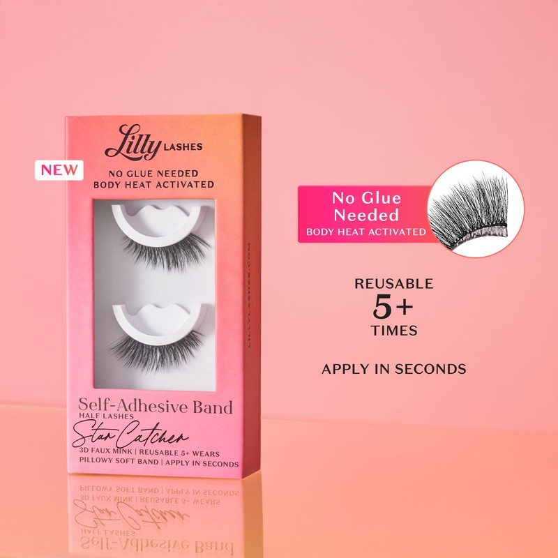 Lilly Lashes Self Adhesive Eyelashes (Half Lashes), No Lash Glue