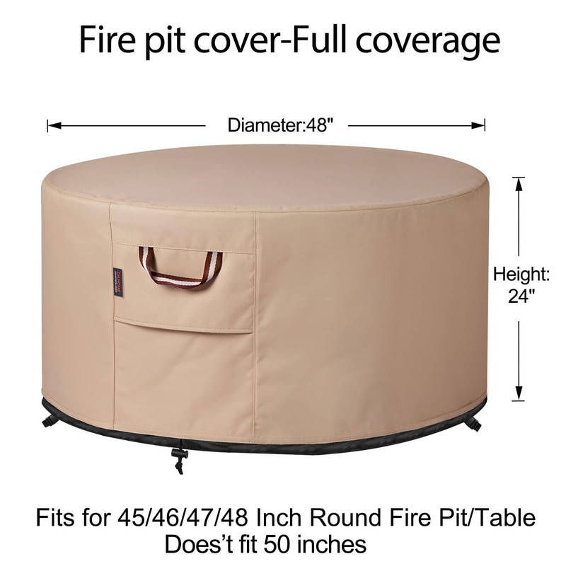 QH.HOME Fire Pit Cover Round-45-48 Inch Heavy Duty 900D Strong