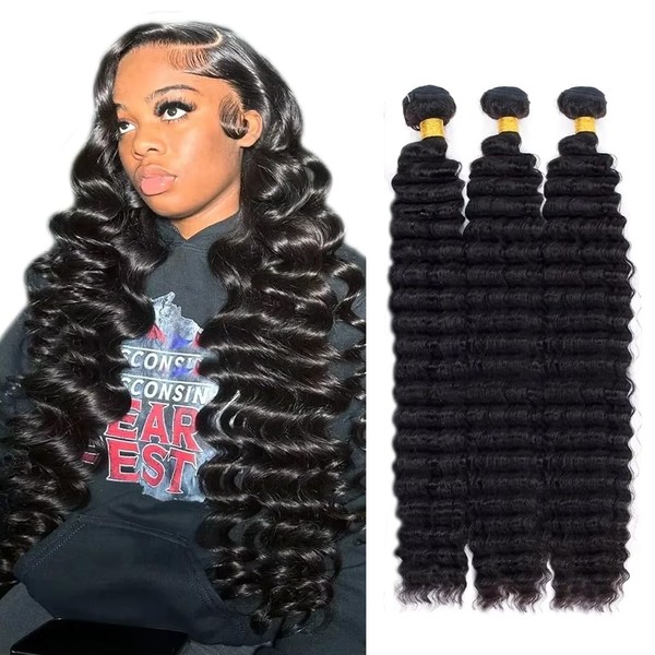 Brazilian Loose Deep Wave Bundles Human Hair Natural Black 22