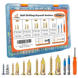 560PCS Self Drilling Drywall Anchors with Screws Kit,5-Sizes Metal Expansion Bolt for Dry Wall,280 PCS Sheetrock Anchors and 280 PCS Screws-No Drill Needed
