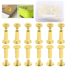 Hilitchi - Juego de 50 tornillos M5 chapados en latón Phillips Chicago para encuadernar álbumes de recortes, álbumes de fotos, reparación de piel, dorado (M5 x 15 mm-50 juegos)