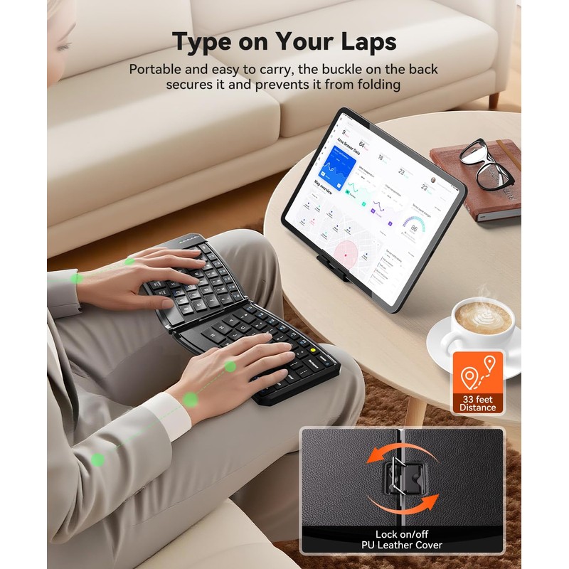 Ergonomic Foldable Keyboard, Portable Folding Travel Bluetooth Keyboard for Business