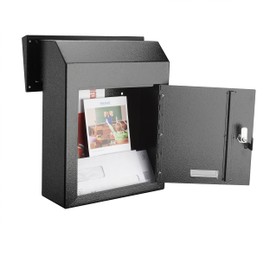 Metateel Through The Door Heavy Duty Locking Drop Box Safe Locking Deposit Drop Box, Rainproof Drop Box, Steel Mailbox for Depositing Mail, Keys, Rent Payments, Checks, Black