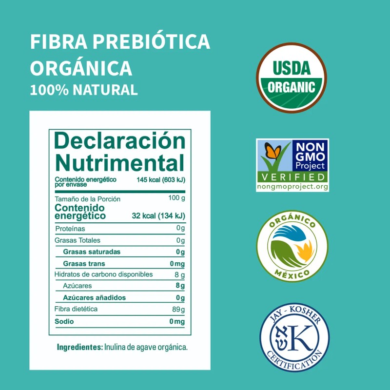Inulina De Agave Orgánica 300gr Nbf Fibra Prebiótica