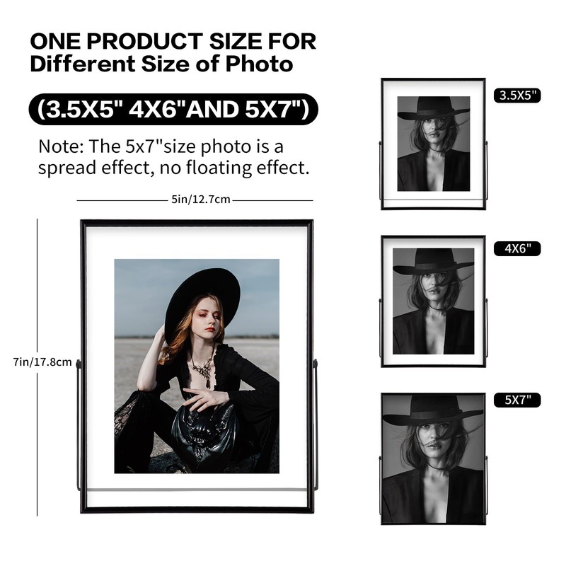 IZIDDO Black Floating Frame, 5"x7" Metal Frame For Picture 4x6,3.5x5,