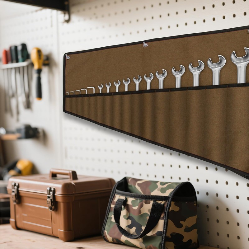 2 Piece Tool Roll Bag,Waxed Canvas Spanner Roll Bag,Spanner Organiser