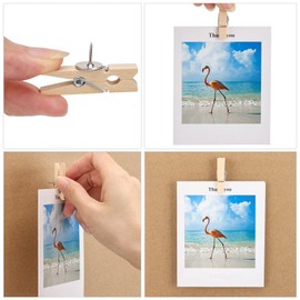 Push Pins with Wooden Clips,50 PCS Wood Pegs with Pushpins Drawing Pins Cork Board Pins with Clips Thumbtack for Cork Board Notice Board Map Drawing Pictures Hanging