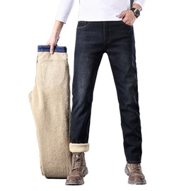 TheyLook Mens Fleece Lined Jeans Straight Leg Stretch Winter Warm Denim Pants Dark Blue
