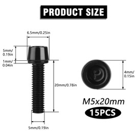 15 Piece Stem Bolts Kit, M5 x 20 mm Bike Bolts, Bicycle Stem Screw with Hexagonal Spanner, Bicycle Screw Set for Mountain Bike and Road Bike Stem (Black)