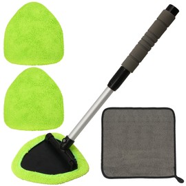 COFSODI Auto Window Cleaning Tool, Retractable Windshield Cleaner Wand, Car Window Glass Cleaning, Double Sided car Window Cleaner, Microfiber Mirror Cleaning Tool kit. Car Interior Cleaning. (Green)