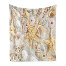 Ambesonne Shell Throw Blanket, Assorted Seashells in Sandy Beach Summer Vacation Nautical Theme Coastal Photograph, Flannel Fleece Accent Piece Soft Couch Cover for Adults, 50" x 60", Cream Beige