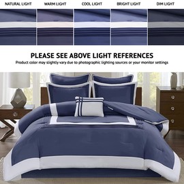 Comfort Spaces Malcom Cozy Comforter Set - Modern Trendy Design, All Season Down Alternative Bedding, Matching Shams, Hotel Deluxe Navy, Queen