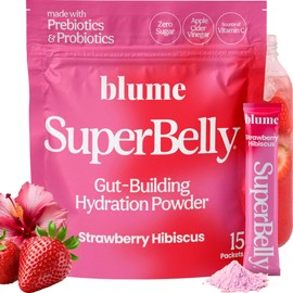 Blume SuperBelly Gut Health and On-The-Go Hydration Packets, GLP-1 Friendly, Sugar-Free, with Prebiotics, Probiotics, Apple Cider Vinegar, Vitamin C, and Electrolytes, Strawberry Hibiscus, 15 Sticks