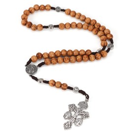 Wooden Catholic Rosary Beads for Men Women,Pardon Crucifix Rosary with St Benedict and Milagrosa Medal,Cruz Del Perdon Catolica,Crucifijo Del Perdon,Rosarios Catolicos Regalos Para Hombre Mujer