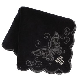ANNA SUI 109109-0004-04 Large Towel Handkerchief 11.0 inches (28 cm) Butterfly Tulle Applique (Black) Women's Towel Hand Towel