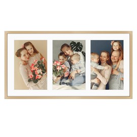 Golden State Art, 5x7 Aluminum Collage Frame, Displays 7x5 Pictures With 3 Openings Mat or One 8.5x16.3 Photo, Real Glass, Portrait/Landscape Wall Display, Gold, 1 Pack