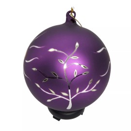 Sacred Season Ball Ornament Sun Trees Blown Glass Hand Painted Purple