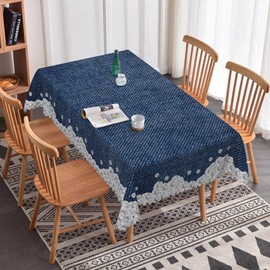 Denim and Diamond Rectangle Tablecloth,SIEDYCV 60x140 Inch Jeans Inlaid Rhinestone Pattern Waterproof Polyester Fabric Denim Blue Table Cover for Kitchen Dining Cafe Wedding Birthday Party Home Decor