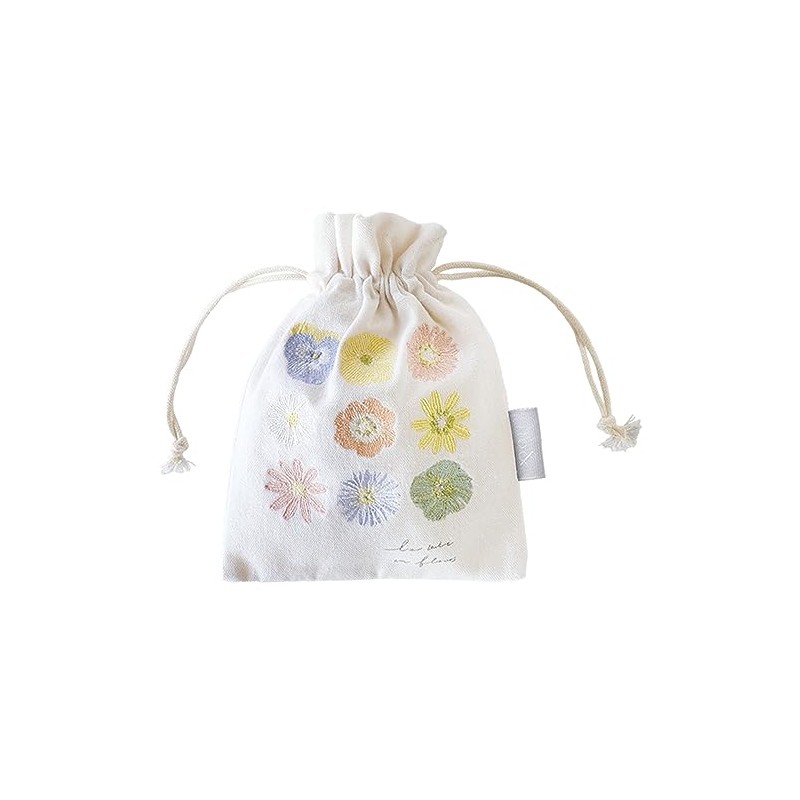 Greenhouse IT004-6 Embroidered Drawstring Bag, Pressed Flowers