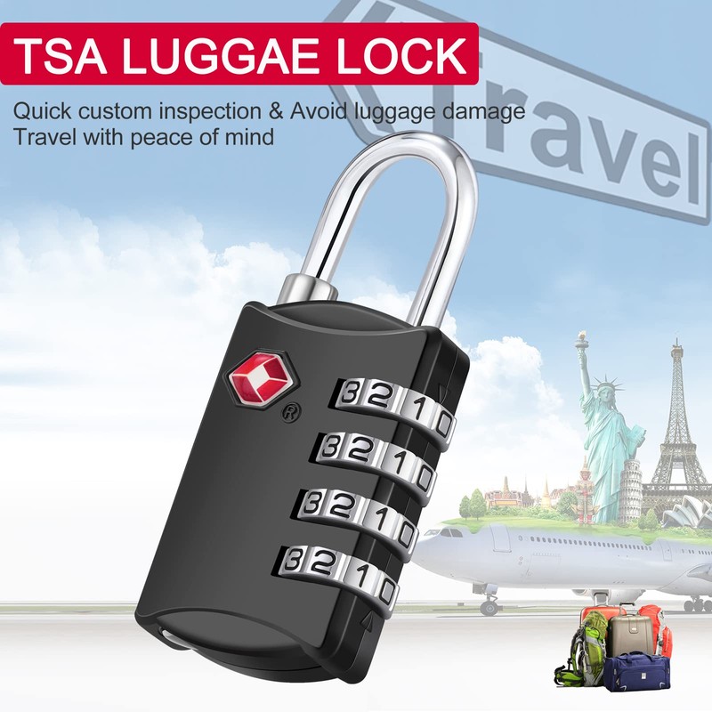 ZHEGE Luggage Lock, TSA Approved Travel Lock, 4 Digit Combination