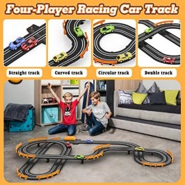Wupuaait Slot Car Race Track Sets with 4 High-Speed Slot Cars Battery or Electric Race C