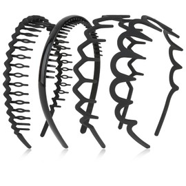 AMCAMI 4PCS Zig Zag Headbands Shark Tooth Zigzag Headband Plastic Wavy Headband with Teeth