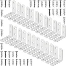 24 Pack White L Bracket 1.57 Inch Stainless Steel Corner Braces, 40x40mm 90 Degree Right Angle Joint Brackets for Wood Shelves, Cabinet, Frame, with Screws