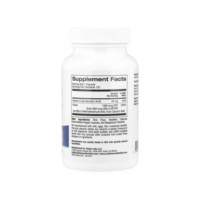 메틸엽산 800mcg 베지 캡슐 120정 Methyl Folate 800mcg Veggie Capsules