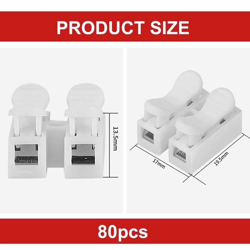 80 PCS CH2 Quick Spring Wire Connector Blocks， Electrical Cable