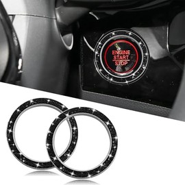 Tecledsn 2pcs Car Bling Crystal Rhinestone Engine Start Decoration Ring, Sparkling Push Start Button Sticker, Key Ignition & Knob Ring Decoration, Bling Car Interior Accessories for Women (Black)