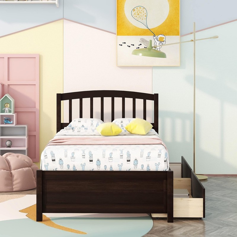 Harper & Bright Designs Twin Bed Frame with Drawers, Espresso,