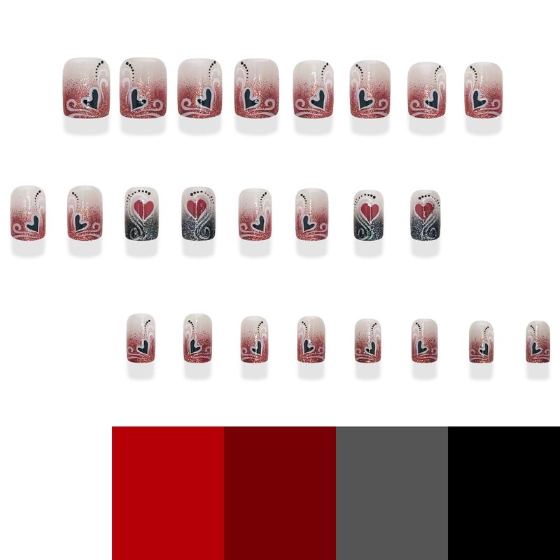 24Pcs Valentine's Day Press on Nails Short Square Fake Nails