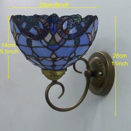 Tiffany Wall Lamp Sconce Light Fixtures Set of Two, Wall Amout Lamp, 8 in Hand-Made Baroque Stained Glass Shade LED Wall Lights for Bedroom Living Room Hallway Kitchen,Blue,2PCS
