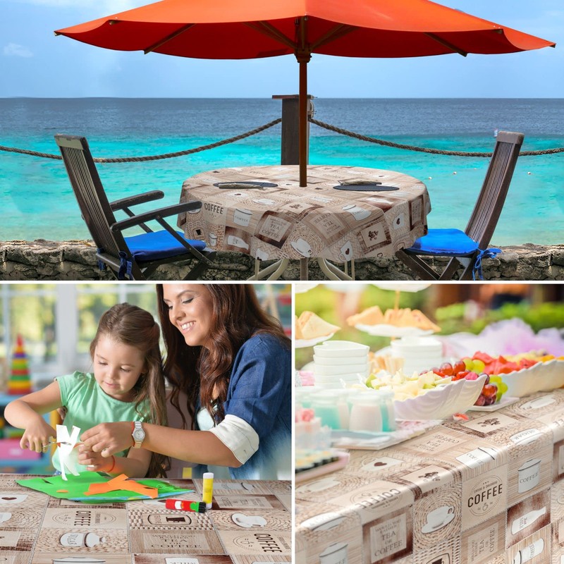 Washable Oilcloth Tablecloth 100 x 140 cm Cut Edge Coffee