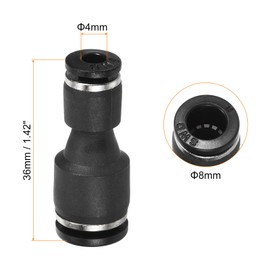 PATIKIL 8mm to 4mm Reducing Push to Connect Air Line Fitting, 5 Pack Straight Union Reducer Pneumatic Quick Connect Fittings, Black