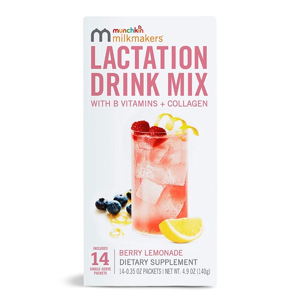 Milkmakers Lactation Drink Mix Supplement with B Vitamins, Collagen, Fenugreek & Milk Thistle for Breastfeeding Moms, Berry Lemonade, 14 count